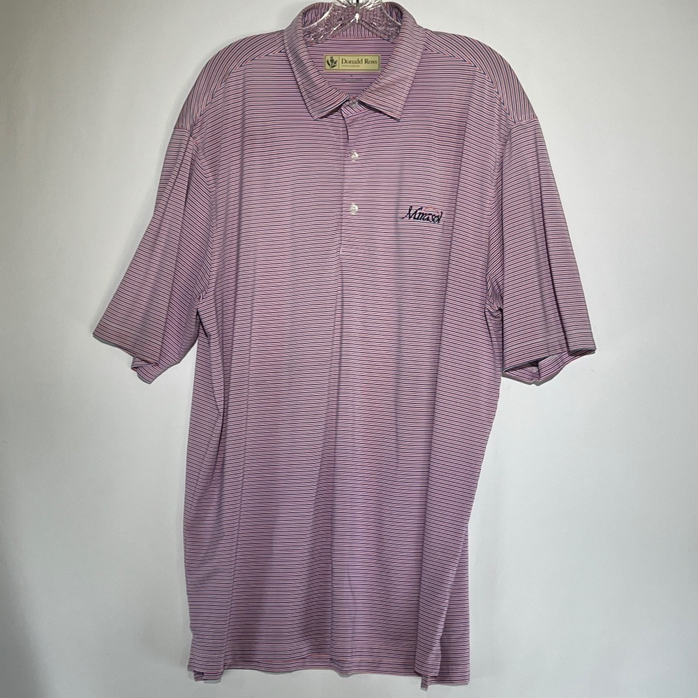 Donald Ross Sportswear Mens Large Golf Polo Shirt Striped Mirasol Red White Blue
